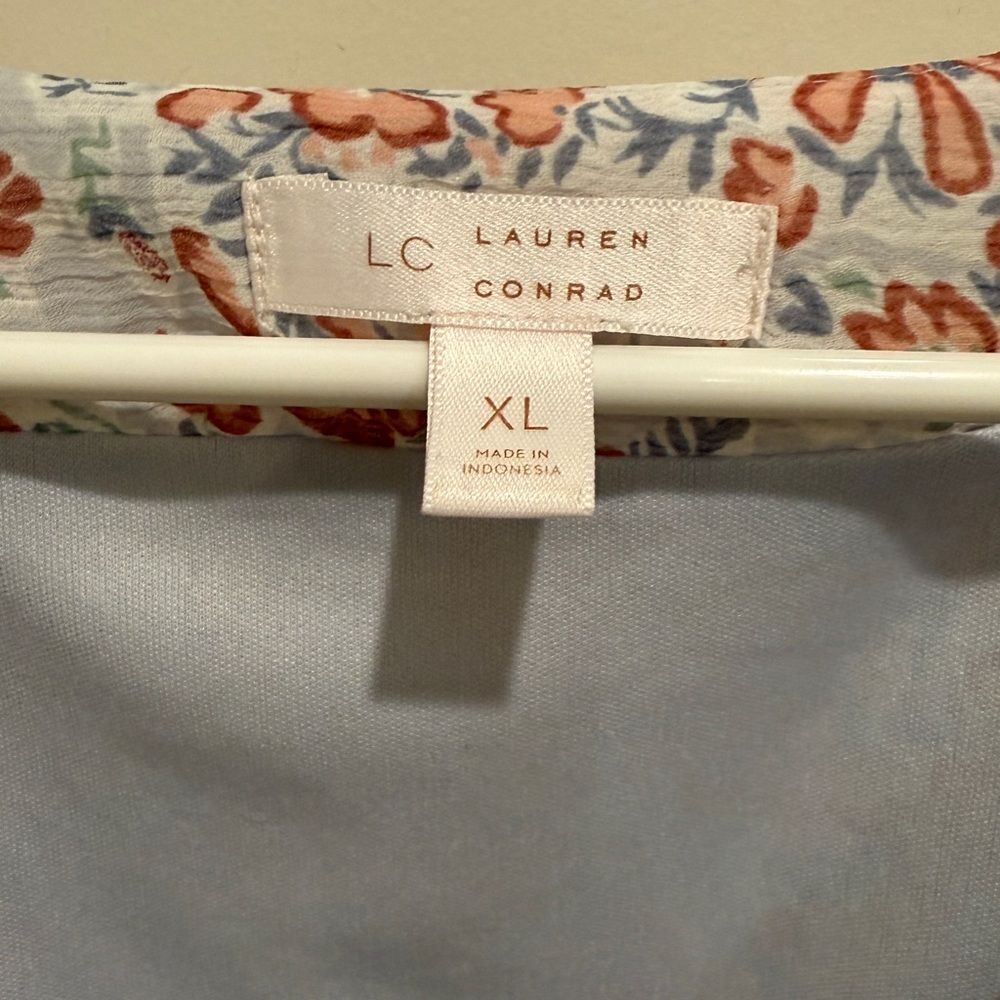 LC Lauren Conrad Blue & Dusty Pink Floral Button-Front Midi Dress - Picture 4 of 5